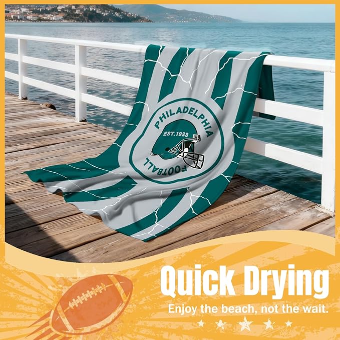 Football Fan Thin Lightweight Microfiber Beach Towel Themed Large Sand Free Oversized Portable Towels Men Women Gear Eagles Team Boyfriend Father Birthday Valentines Anniversary Gag Cool Nice Gift
