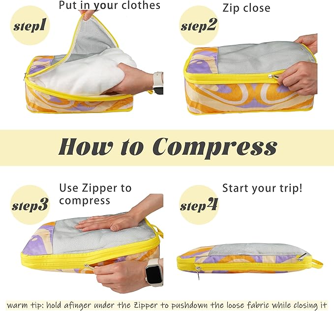 7 Pcs Compression Packing Cubes Travel for Suitcases, Luggage Organizer Washable Storage Bags Set for Backpack Travel- Packaging Cubes for Carry-Ons and Storage