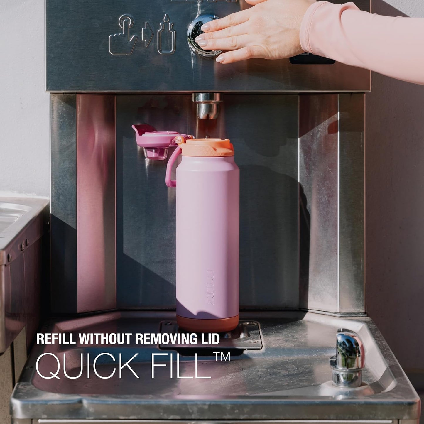 ZULU Powerfill Pro 24oz Stainless Steel Water Bottle with Quick Fill Lid, Triple Walled Vacuum Insulated Metal, Leak Proof Locking Lid, Sip and Chug, Reusable BPA Free, Sherbert