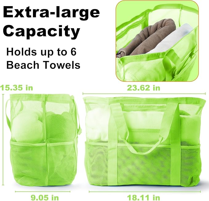CaCTOUR Mesh Beach Bag,Large Beach Bags for Women with 8 Pockets,Packable Tote Bag for Beach Cruise Pool Vacation Essentials