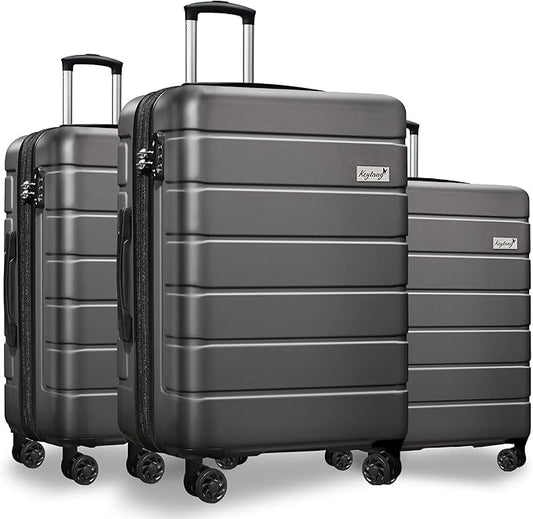 3-Piece Hardshell Luggage Set, Lightweight Expandable Suitcase with TSA Lock and Double Spinner Wheels, 20% Expansion for Extra Packing, Carry-On and Checked Bags, Grey