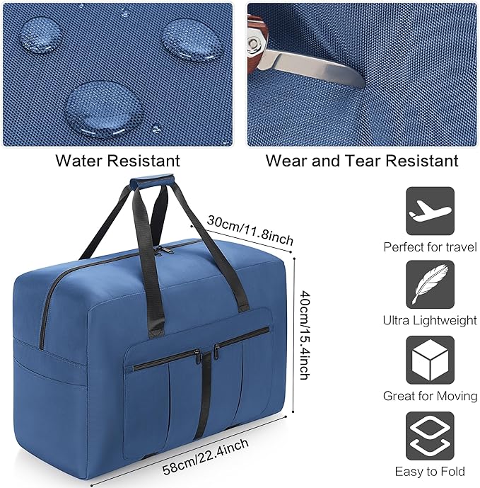 Large Duffel Bag for Travel, Foldable Storage Bag for Traveling, Collapsible Duffle Bag (Blue, 70L)