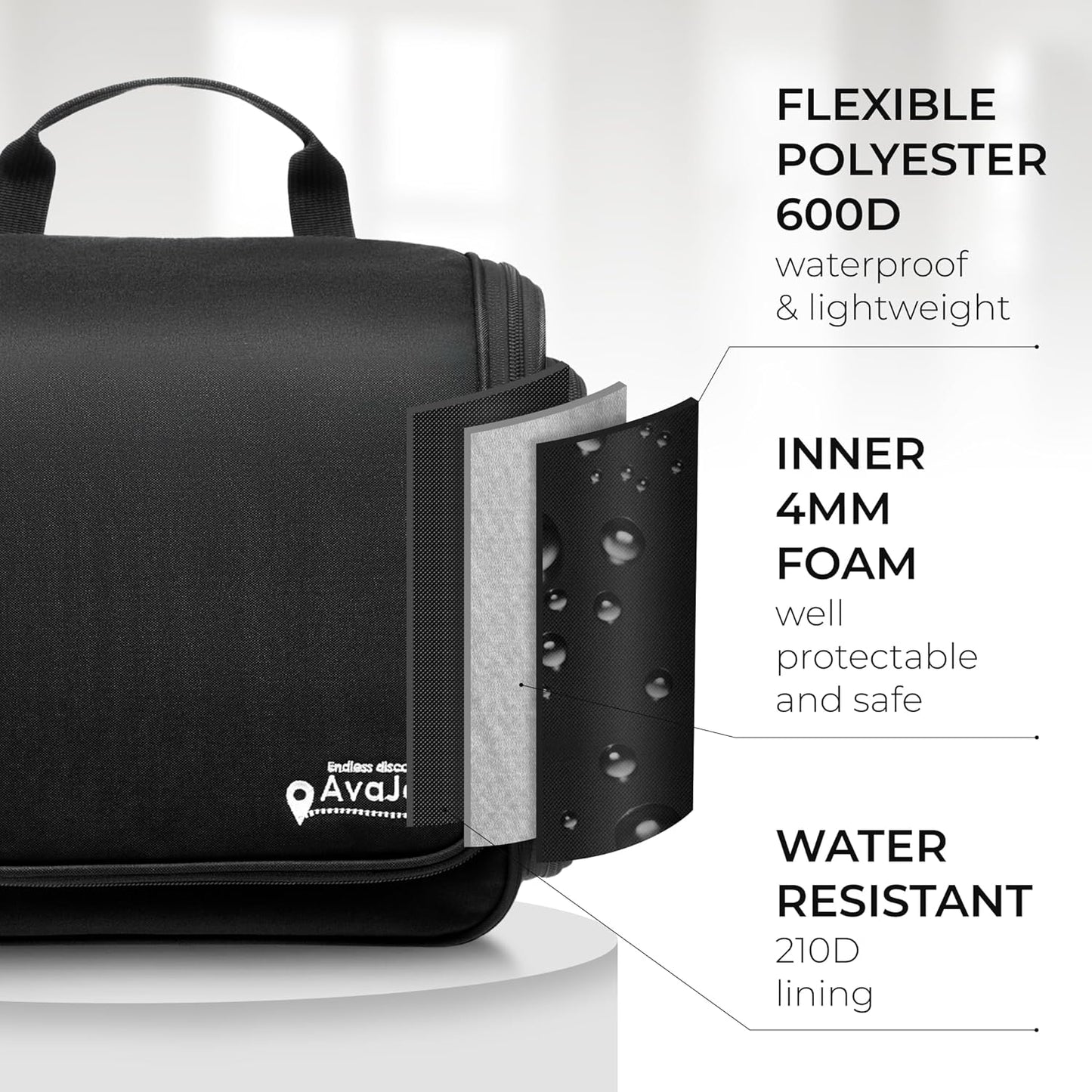 AvaJex Large Hanging Toiletry Organizer - Waterproof Hygiene Bag with Metal XXL Swivel Hook, Sturdy Zippers and 15 Compartments for Toiletries, Makeup, Cosmetics