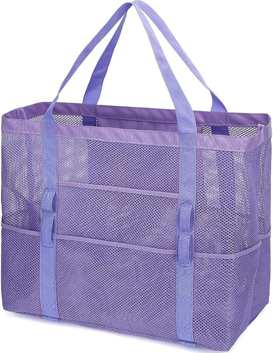 Mesh Beach Bag, Large Beach Tote with Zipper Pocket, Toys Pool Bag for Family Travel Vacation Cruise Essentials