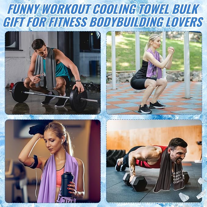 Peryiter 8 Pack Funny Workout Gym Cooling Towel Fitness Gifts for Women Men 40"x12" Microfiber Breathable Yoga Sweat Towels for Neck and Face, Novelty Summer Gifts for Workout Bodybuilding Lover