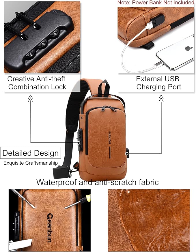 Sling Bag for Men Anti-Theft USB Crossbody Backpack Waterproof Chest Daypack | Anti-Theft, USB, Waterproof