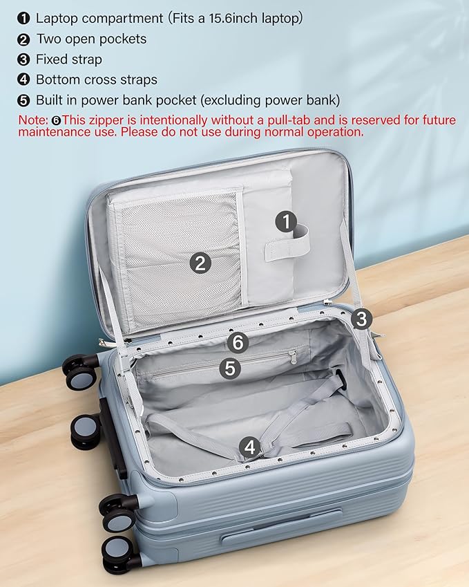 Hanke 20 Inch Expandable Carry On Luggage Airline Approved Top Opening Travel Luggage Rolling Suitcase with Cup Holder Hard Shell Suitcases with Wheels (Grey)