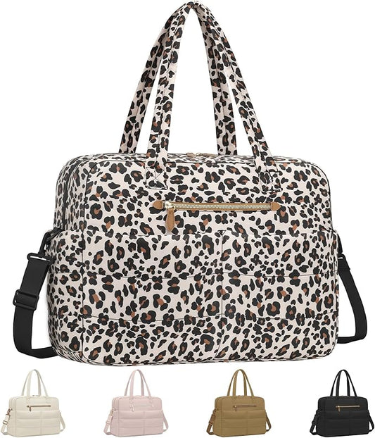 Travel Duffel Bags, Weekender Bags for Women Men Gym Duffel Bag Personal Item Travel Bag Foldable Tote Carry On Overnight Workout Bag, Leopard