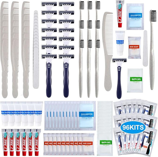 Suclain 96 Pack Hygiene Kits Bulk for Homeless Travel Size Toiletries and Dental Hygiene Kit Homeless Care Package Supplies Charity Donation Ready for Shelter Church Emergency Prep