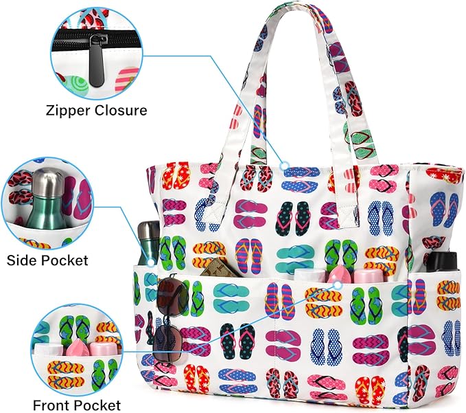 oscaurt Beach Bags for Women Large Waterproof Sandproof Beach Tote Swim Pool Bag with Zipper for Travel Vacation Essentials