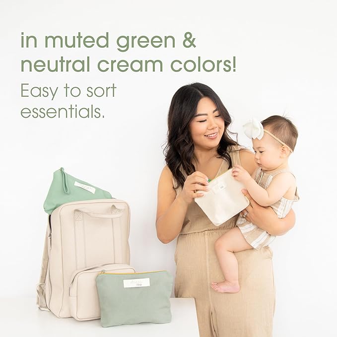 Pearhead Mommy and Baby Things Pouch Set, Canvas Zipper Organizer Bags for Diaper Bag and Travel, Cosmetic and Makeup Bag for Mom