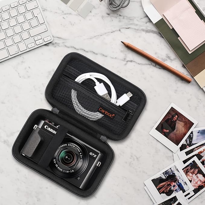 Canboc Camera Case for Canon PowerShot G7 X Mark III/ G7X Mark II Digital 4K Vlogging Camera, Point and Shoot 4K Video Camera Bag, Zipper Mesh Pocket fits USB Cable, Batteries, Black
