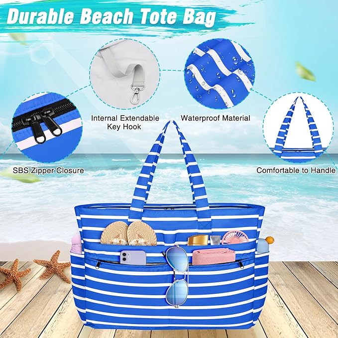 HUANLANG Extra Large Beach Bag Waterproof Beach Totes Bags for Women Men,Pool Bag with Zipper Wet Pocket