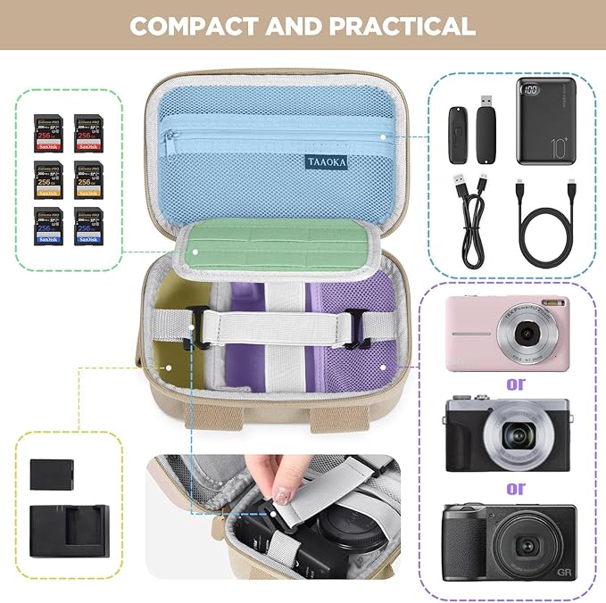 Digital Camera Case, Protective & Lightweight Camera Case with 3 Carrying Ways, Waterproof & Shockproof Small Camera Bag for PowerShot/Sony DSCW800/DSCW830 - Beige