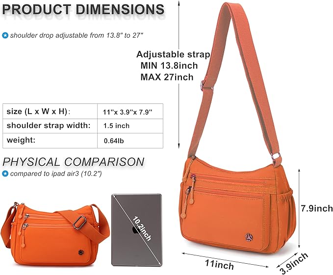 Casual Crossbody Bag with Anti Theft Pocket - Women Lightweight Water-Resistant Purse Bag