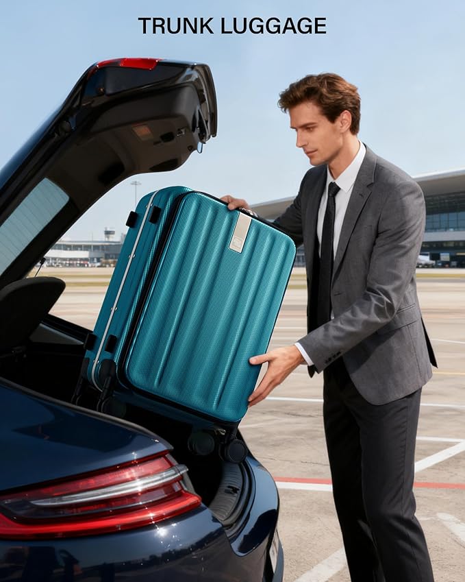 Hanke 26 Inch Large Luggage Hard Shell Top Opening Aluminum Frame Hardside Suitcase with Spinner Wheels, Checked Luggage for Men & Women Travel, Caribbean Blue