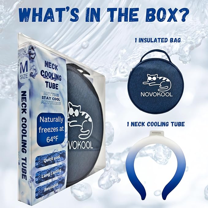 Neck Cooling Tube with Insulated Bag - Reusable Ice Ring Neck Cooler Wrap Indoor Outdoor - Wearable Cooling Ring - Relief for Summer and Hot Flashes - Freezes Under 64℉ (Blue and White)