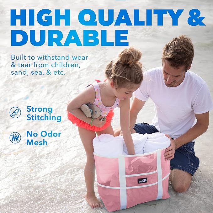 Dejaroo Mesh Sand Free Bag - Strong Lightweight Bag For Beach & Vacation Essentials. Tons of Storage!