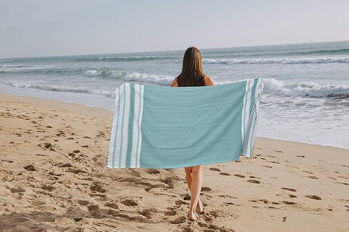 GLAMBURG Peshtemal Turkish Beach Towel Cotton Oversized 36x71 Set of 6 for Adults, Soft Durable Absorbent Extra Large Hammam Bath Sheet - Teal