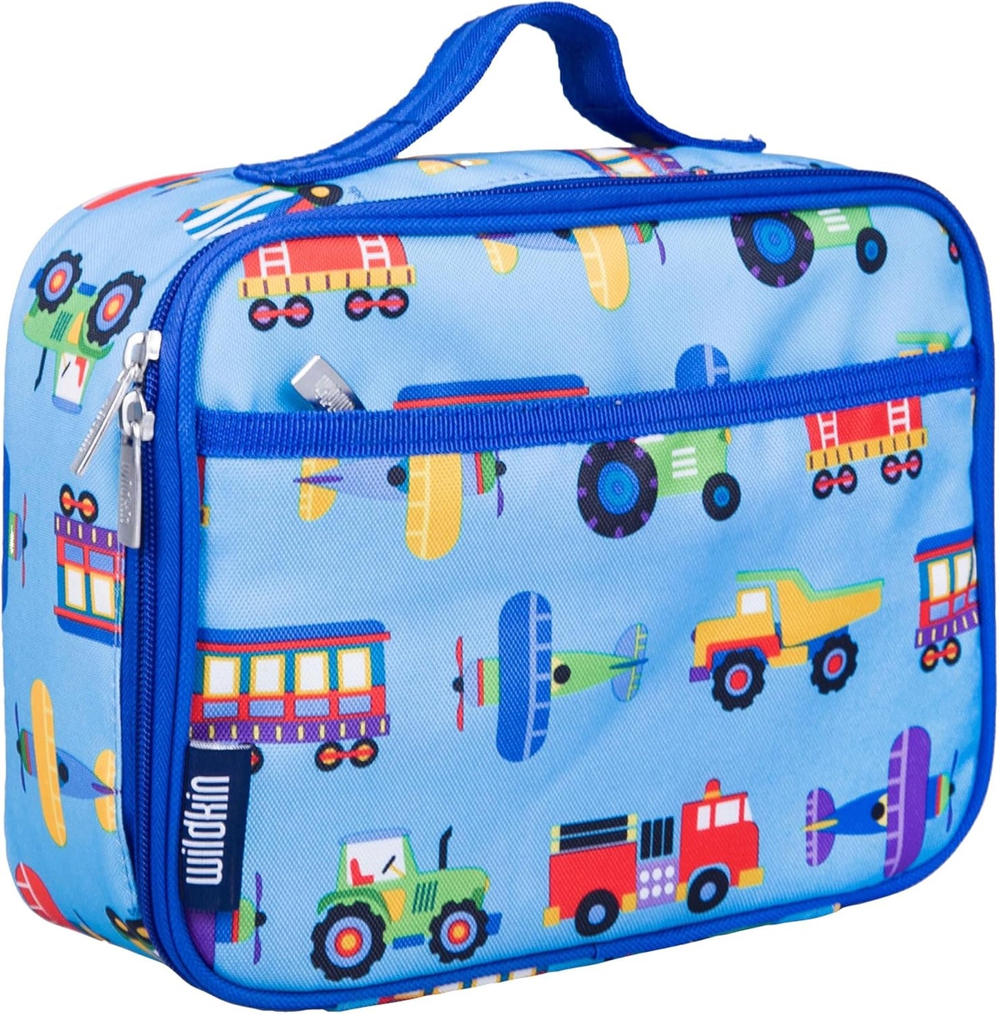 Wildkin Kids Insulated Lunch Box – Durable and Reusable for School & Travel - Trains, Planes, and Trucks