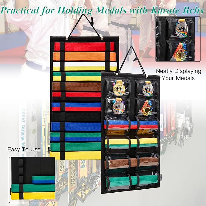 Martial Arts Belts Organizer, Hanging Karate Belt Display Holds 12 Karate Belts for Martial Arts Learners(No Accessories Included)