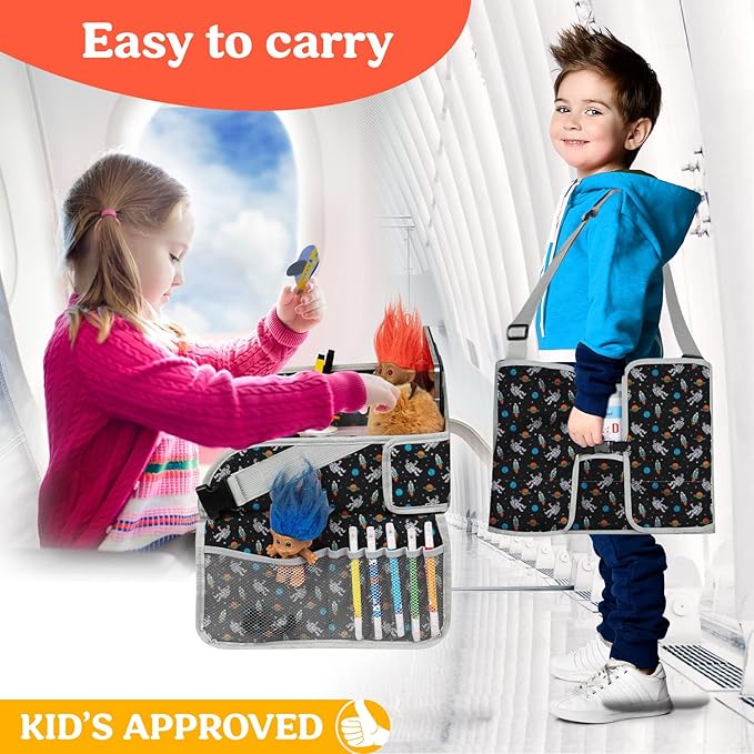 PILLANI Kids Travel Tray for Car - Car Seat Tray for Toddler, Roadtrip Essentials, Carseat Table Tray for Kids Road Trip Activities - Toddler Lap Desk Organizer for Airplane w/Dry Erase Surface
