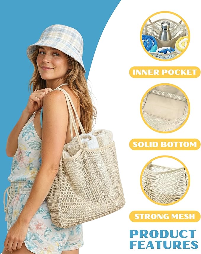 Rave Envy Beach Tote Bag for Women – Waterproof Mesh Tote Bag, Large Capacity Sandproof Beach Bags for Travel