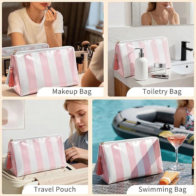 Travel Makeup Bag, Small Cosmetic Bags for Women Girls, Waterproof Clear Makeup Bag for Purse Organizer Zipper Pouch Beach Summer Vacation Essentials Gifts for Women
