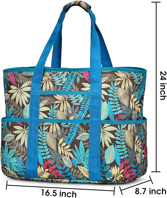Becokan Beach Bags for Women Large Beach Tote Bag with Zipper Pockets Beach Bag Waterproof Sandproof Travel Nurse Tote Bag