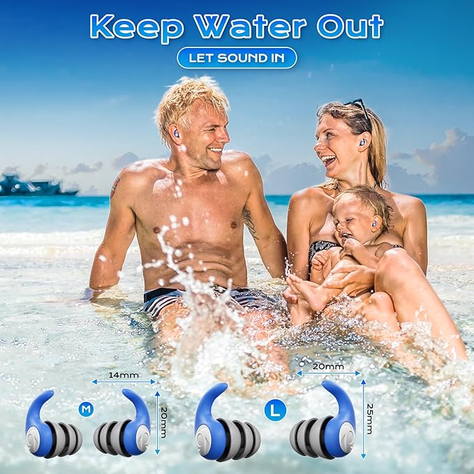 Waterproof Swimming Ear Plugs for Adults - 3 Pairs of Reusable Soft Silicone Swim Earplugs,Perfect for Surfing, Diving,Pool,Showering and Other Water Sports - Keep Water Out and Ear Protection