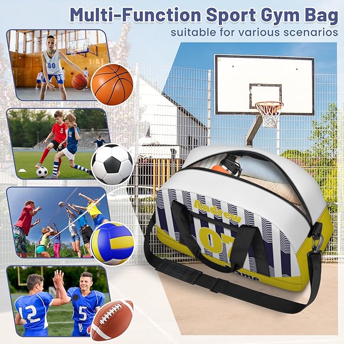 Basketball Soccer Gifts for Boys Girls - Custom Sports Duffle Bag, Personalized Name & Team Bag, Water-Resistant Gym Bag for Basketball, Soccer, Volleyball | Y-Navy Yellow