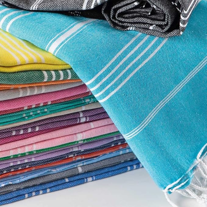 Hencely Turkish Beach Towel 37x68 Oversized, Sand-Free, Quick-Dry, Lightweight - Travel Essential for Pool & Bath - Striped 100% Cotton Bathroom Towels Accessories Gift (Turquoise)