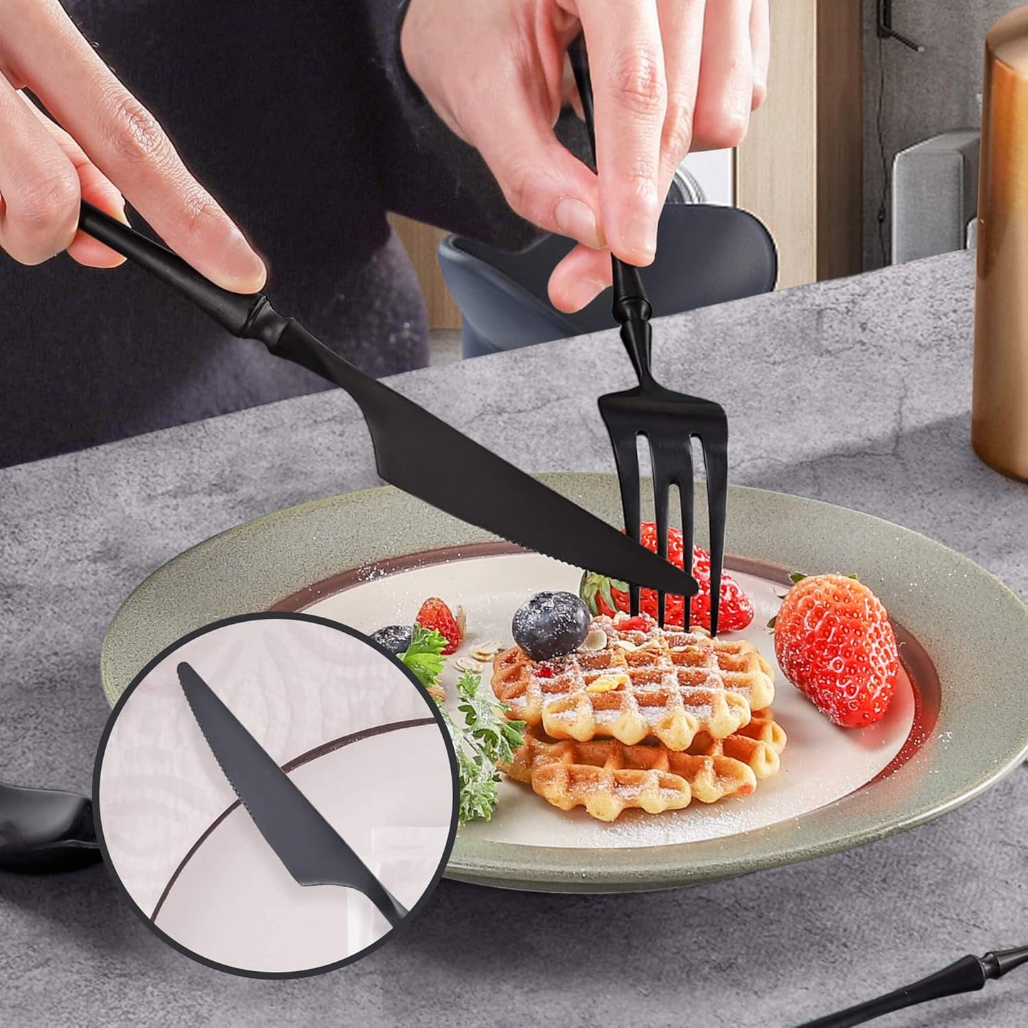 24-Piece Black Silverware Set for 6,Modern 18/10 Stainless Steel Flatware Set,Unique Rustic Cutlery Utensils Set,Spoon and Fork Set for Home, Restaurant,Wedding,Mirror Polished,Dishwasher Safe