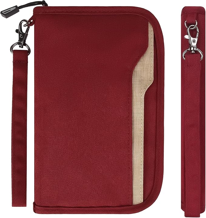 ZOPPEN Passport Holder Family RFID Passport Wallet, Passport Holder Women/Men, Travel Wallet Documents Organizer Zipper Case with Removable Wristlet Strap, Travel Essentials for Flying