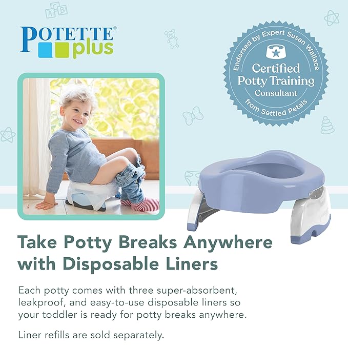 Kalencom Potette Plus 2-in-1 Travel Potty and Trainer Seat - Dual-Purpose Potty Training Toilet Seat - Portable Potty for Toddler Travel - With Durable, Lock-In Legs and Splash Guard - Misty