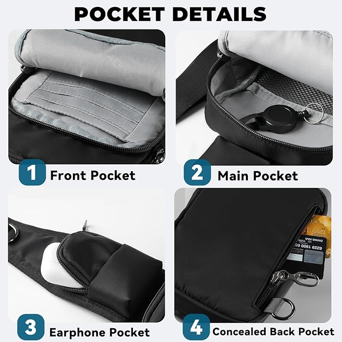Sling Bag, Crossbody Bag with Zipper Lock, RFID & Water Resistant for Women and Men Small Chest Bag for Travel Casual