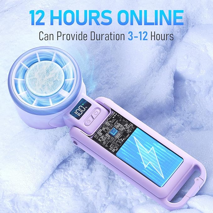 Portable Handheld Turbo Fan with Ice Cooling, Rechargeable Personal Fan, Up tp 12Hrs Cooling, 5 Speed 25550RPM Powerful Portable Fan for Travel, Outdoor, Camping, Hiking (Purple)