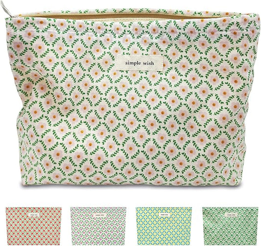 STARDW Aesthetic Floral Makeup Bag Cute Small Cosmetic Bags for Women Girls, Travel Toiletry Bag Large Capacity Zipper Makeup Pouch, Purse Organizer Pouches