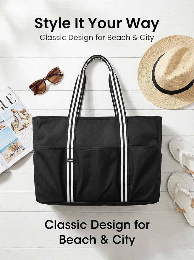 TeeYee 35L Large Beach Waterproof Tote Bag for Family Tote Bag with Zipper for Vacation Pool Bag Beach Accessories | Unisex Design, Oxford PVC fabric, Extra large shopper, Gym travel bag, Multi compartments