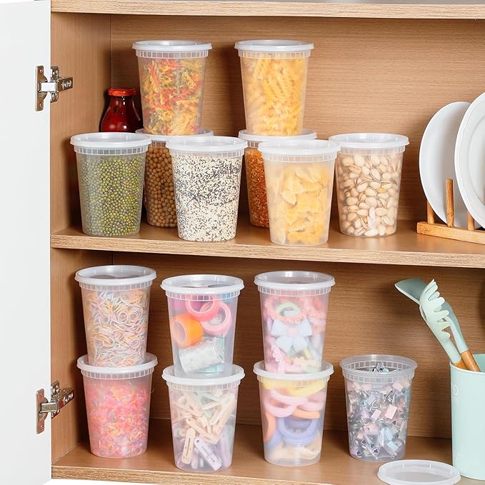 Plastic Deli Containers with Lids 12 oz (Pack of 50) – Leak-Proof, BPA-Free Food Storage Containers for Soup, Slime & Meal Prep, Stackable, Microwave, Dishwasher Safe, Reusable Clear Plastic