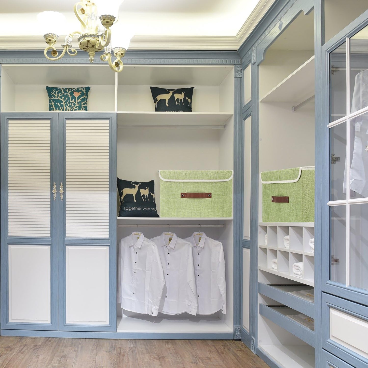 TYEERS Collapsible Storage Boxes, Washable Fabric Storage Bins with Lids, 14.9x9.8x9.8 inches, 2 Pack, Green