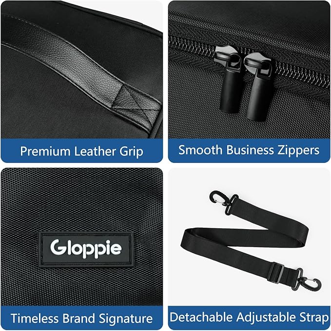 Gloppie Flight Crew Lunch Bag with Luggage Trolley Sleeve - Professional Insulated Cooler Bag for Flight Attendants & Pilots, Leakproof Lunch Box with Reinforced Structure for Travel & Work, Black
