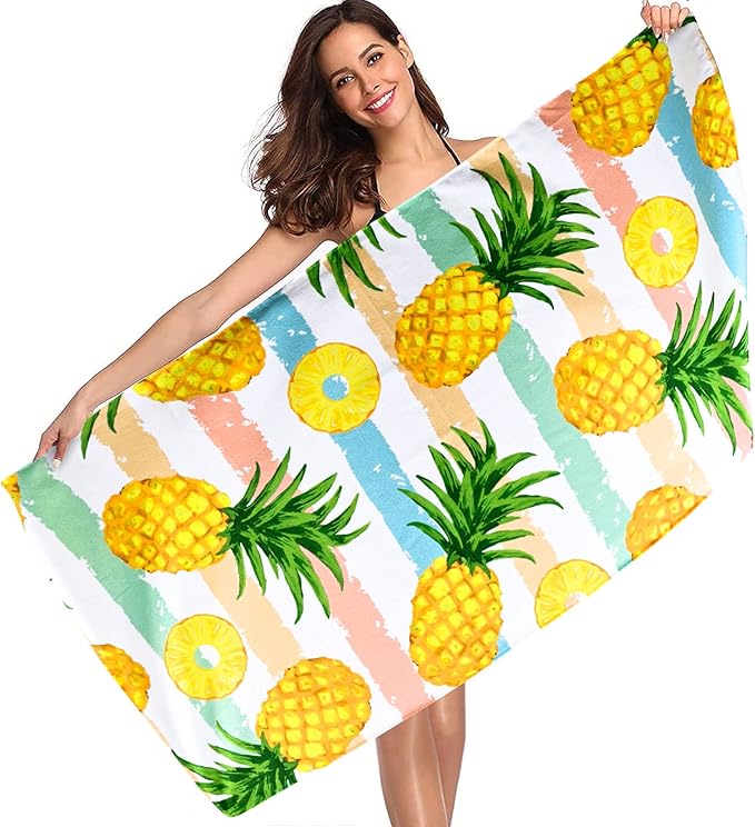 LIVILAN Pineapple Beach Towel, 24" x 48" Small & Lightweight, Soft Microfiber, Absorbent, Quick Dry, Sand Free, Ideal for Pool, Bath, Swim, Travel, Unique Yellow Pineapple Gifts