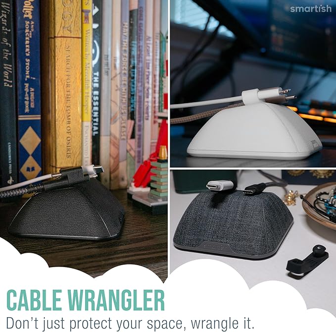 Smartish® Magnetic Cord Holder - Cable Wrangler Organizer with Magnet Clips for Charger Management on Desktop, Nightstand for USB-C + Lightning - Black Tie Affair