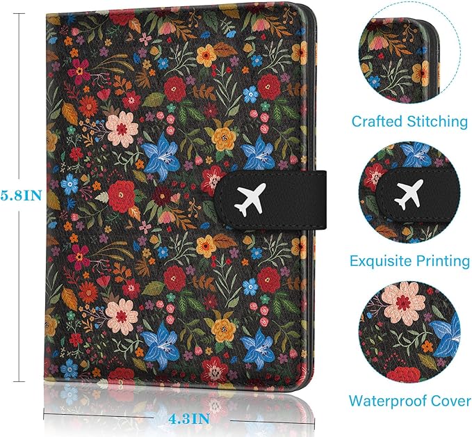 Passport Holder for Trave, RFID Blocking Leather Passport Cover, Combo with Credit Card Slot and Boarding Pass Slot Combo for Women Men