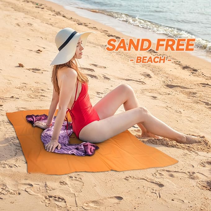 Microfiber Towel Large for Beach, Travel, Swimming, Bath, Pool–Quick Dry, Ultra Compact, Sand Free, Lightweight & Super Absorbent(Orange,63x35 in)