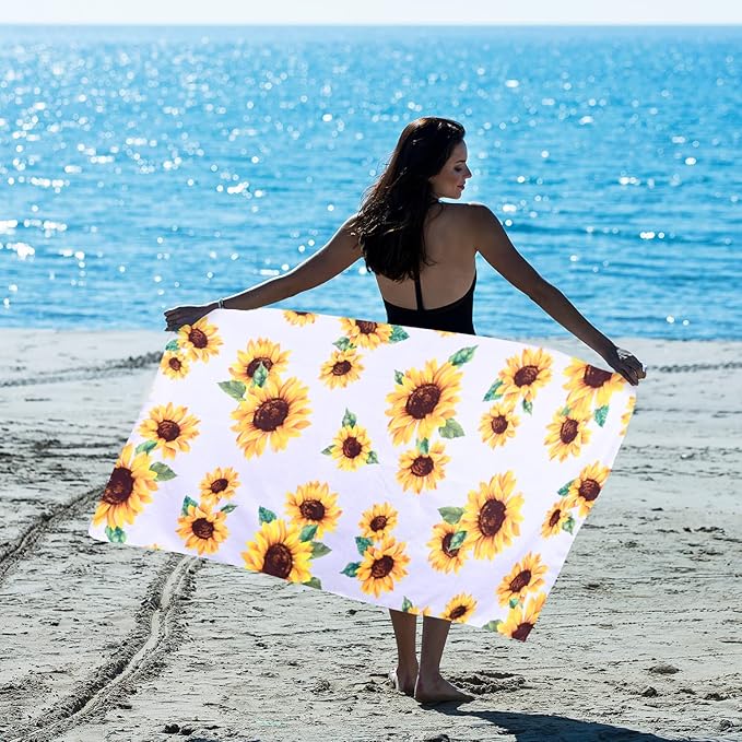 LIVILAN Microfiber Sunflower Floral Beach Towel for Women Girls Adults, 30”X60” Oversized Lightweight Pool Swim Bath Shower Towel, Thin Quick Dry Sand Proof Beach Towel Clearance Sunflower Gifts