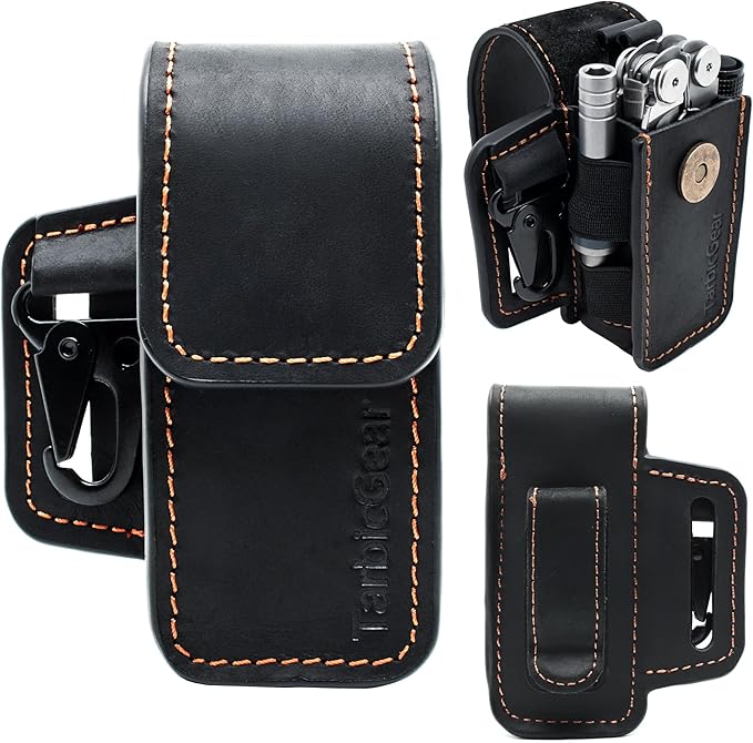 Leather Multitool Sheath for Belt, Multitool Holster with Belt Clip for Men, Pocket Organizer for Work, Fits for Leatherman, SOG, Gerber Tools