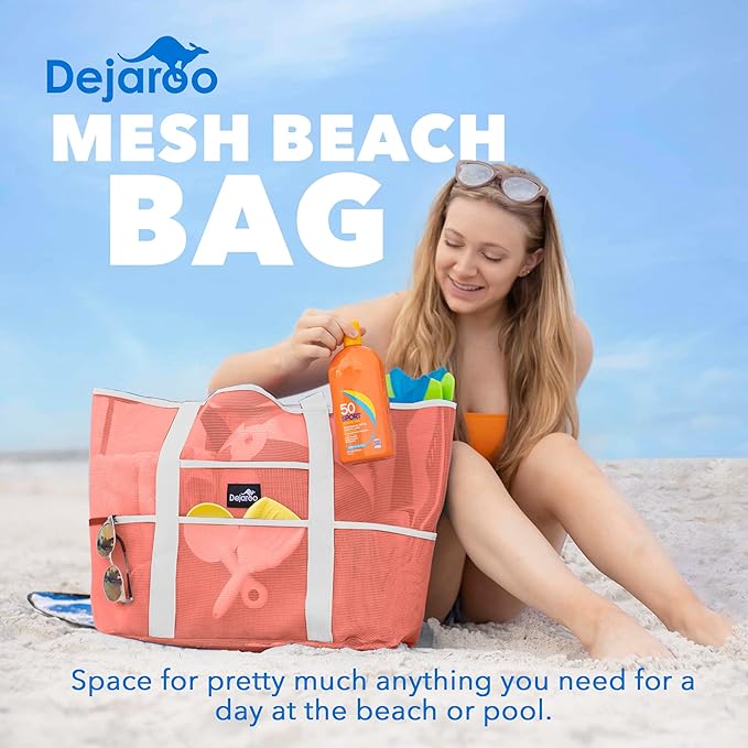 Dejaroo Mesh Sand Free Bag - Strong Lightweight Bag For Beach & Vacation Essentials. Tons of Storage!