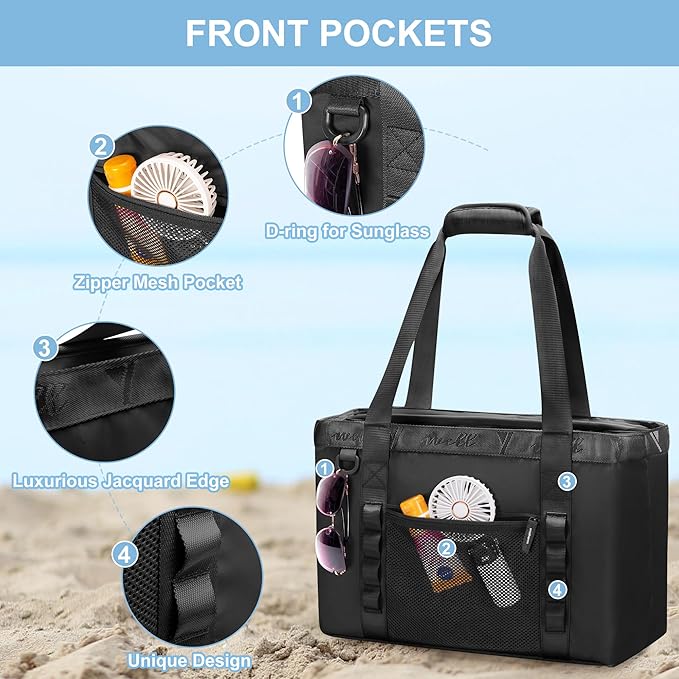 Yarwo Beach Bag for Women, Sandproof Swim Tote Bag with Cooler Compartment and Wet & Dry Pockets for Pool Cruise Vacation